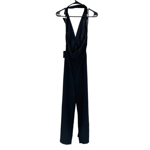 Mac Duggal 2643 Jet Black Tuxedo Halter Sleeveless Wide Leg Jumpsuit Size 2 NWT - Picture 5 of 6